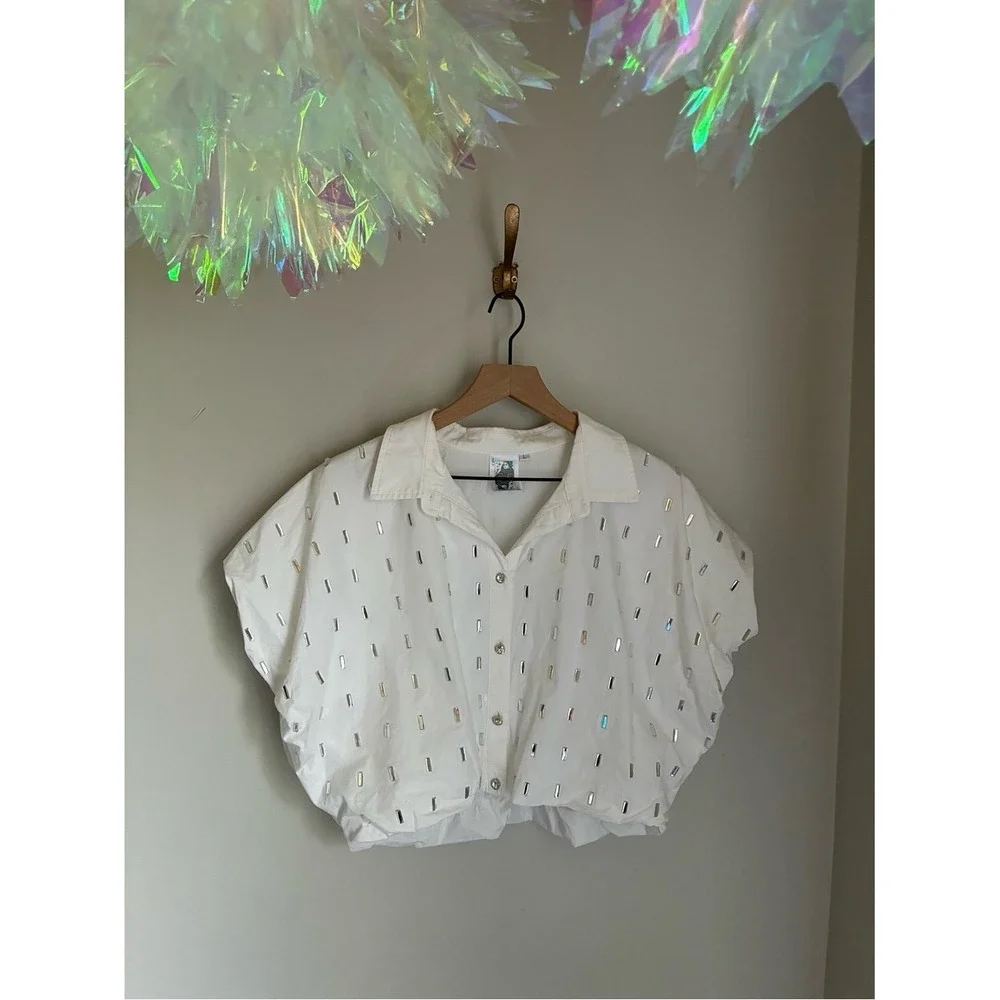 Queen of Sparkles White Mirror Jeweled Short Set Size Large‎